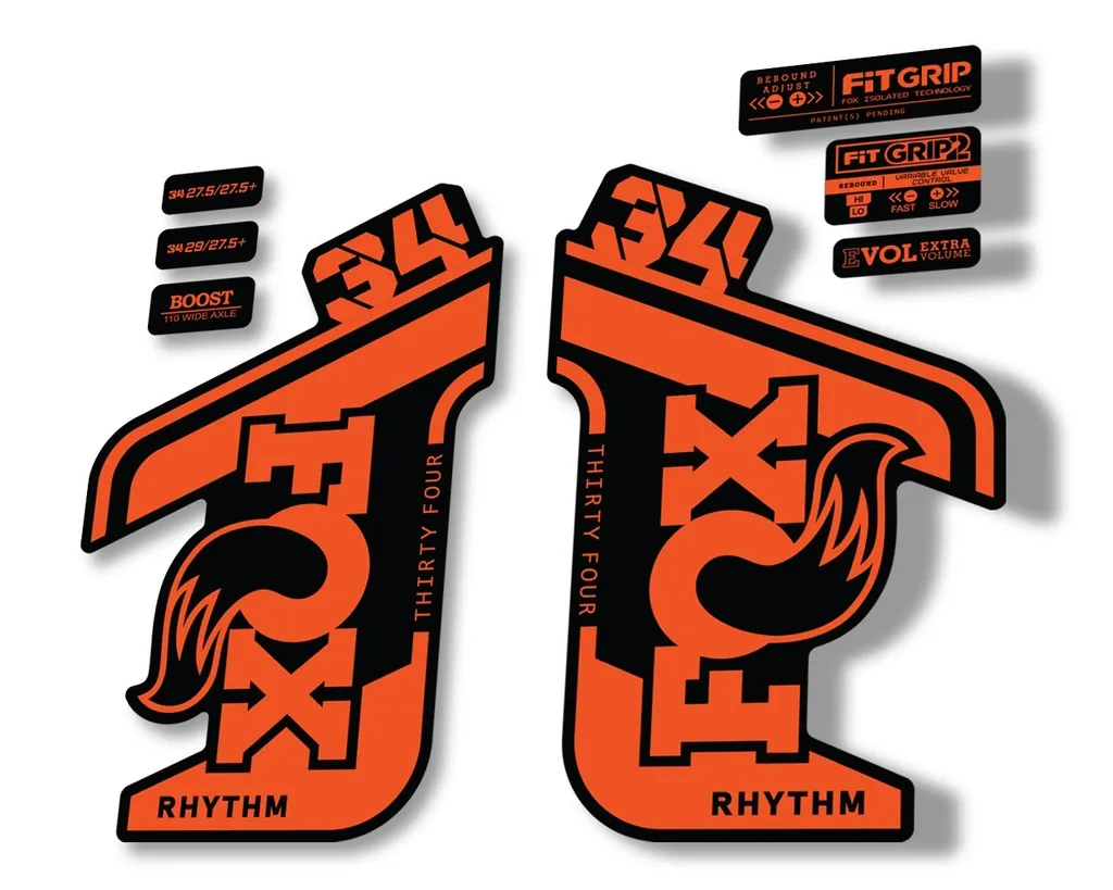 FOX 34 RHYTHM 2021 Fork Suspension Factory Sticker MTB Decal Adhesive Orange - 1