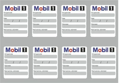8x MOBIL1 Oil Change Service Reminder Stickers Decals Adhesive Labels Die Cut - 1