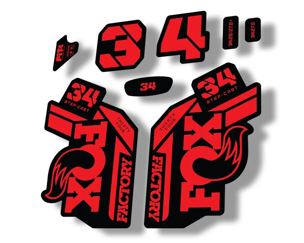 FOX 34 Step Cast SC 2021 Factory Fork Decals Suspension Sticker Adhesive Red - 1