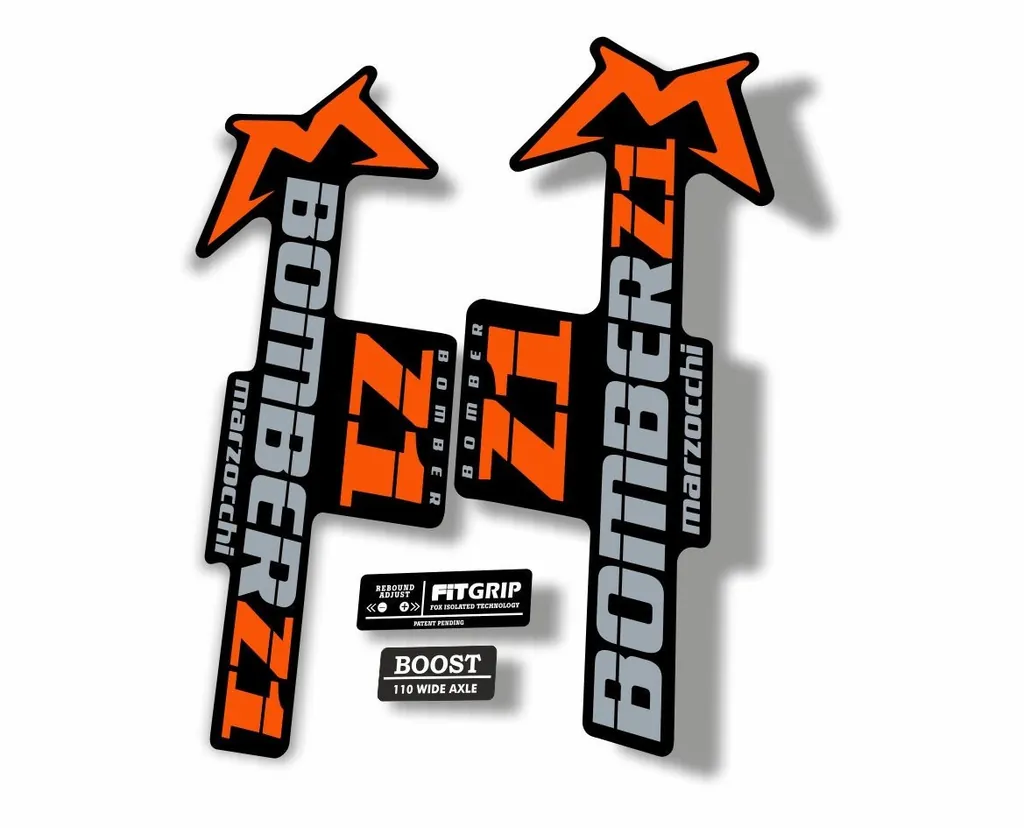 Marzocchi Bomber Z1 2018 Fork Suspension Sticker Decal Kit Adhesive Orange Gray - 1
