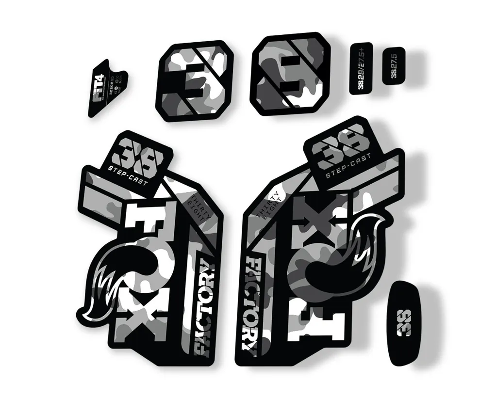 FOX 38 Step Cast SC 2021 Factory Fork Decals Suspension Sticker White Camo - 1