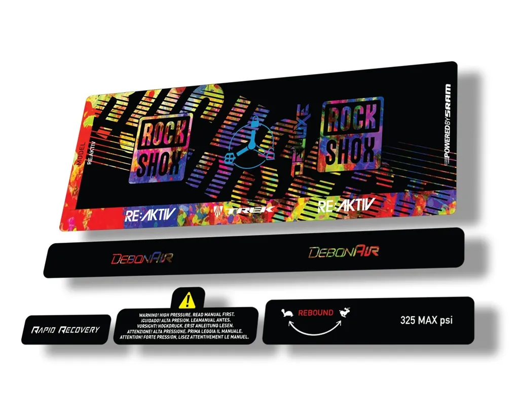 Rock Shox Deluxe RT3 RE AKTIV 2020 Rear Shock Decal Sticker Set Oil Slick - 1