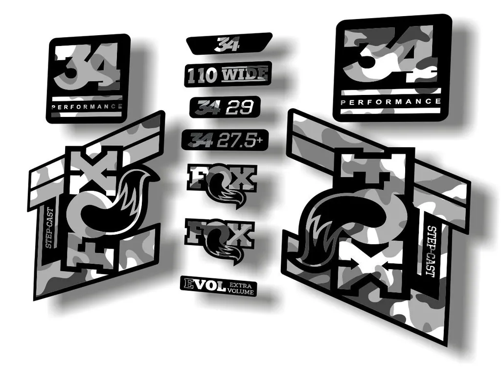 FOX 34 Step Cast SC 2020 Fork Suspension Factory Decal Sticker Set White Camo - 1