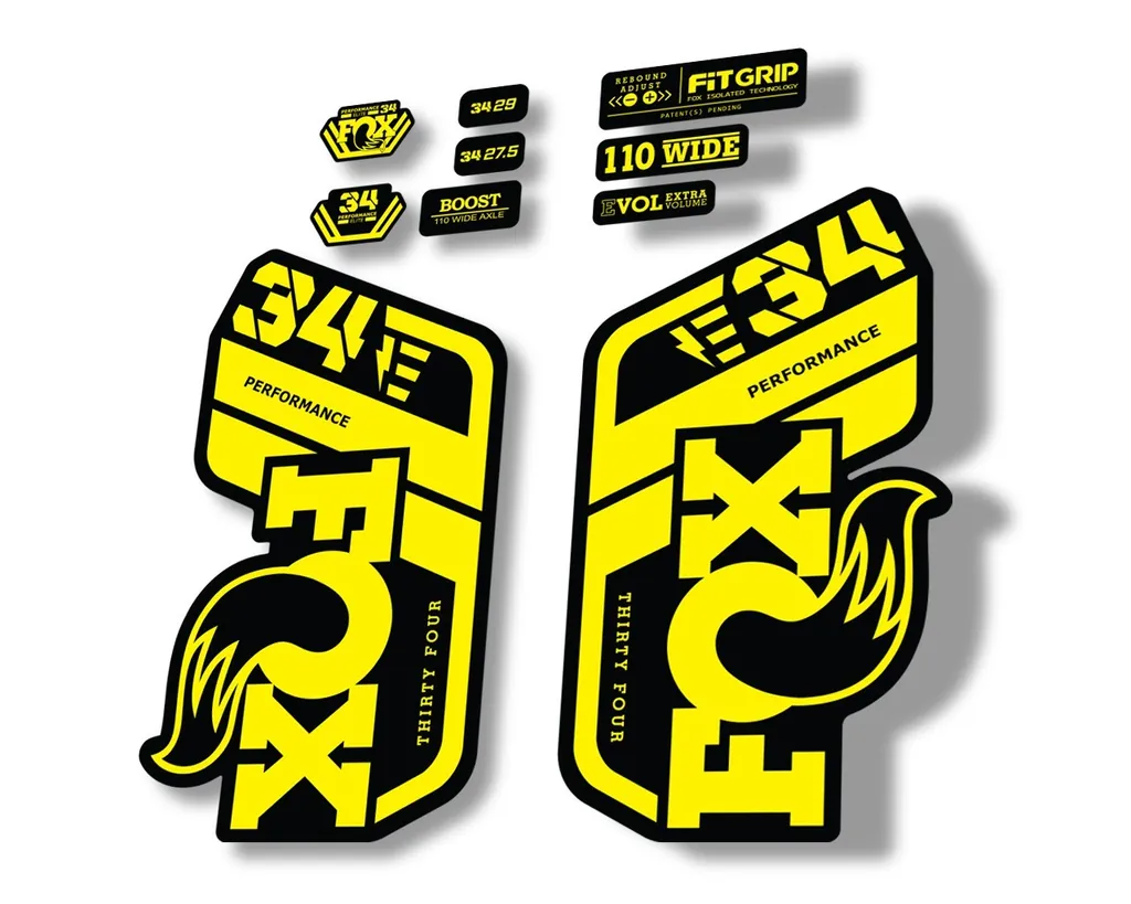 FOX 34 Performance E Bike 2021 Factory Fork Decals Suspension Sticker Yellow - 1