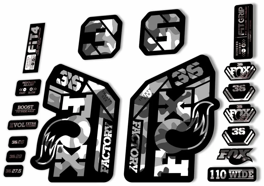 FOX 36 Fork Decal Sticker Set 2021 Factory MTB Suspension Graphics – White Camo - 1