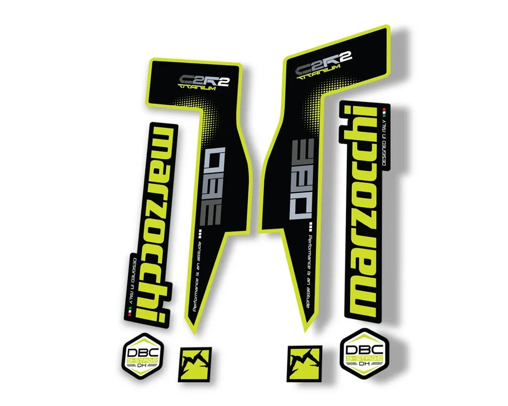 Marzocchi 380 C2R2 Titanium Suspension Graphic Decal Kit Sticker Set Lime Green - 1