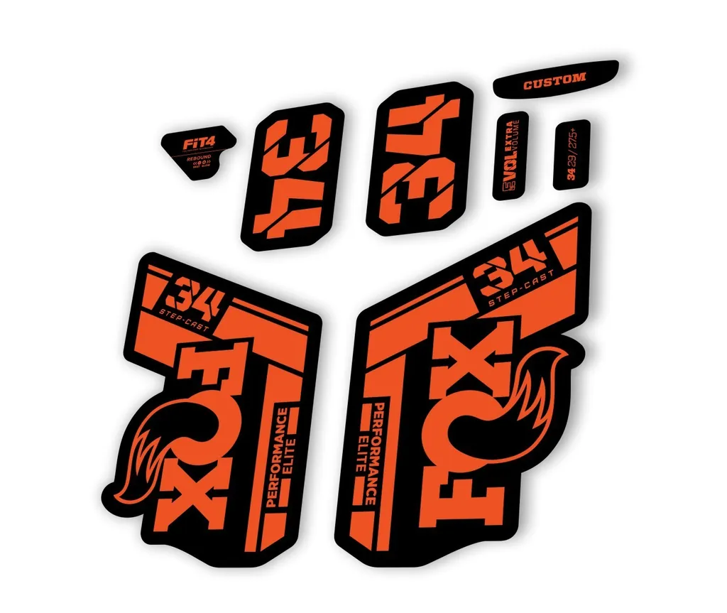 FOX 34 Step Cast Elite 2021 Factory Fork Decals Suspension Sticker Orange - 1