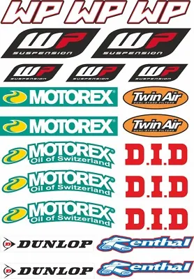 WP Motorex Dunlop Renthal Decal Sheet Sticker Graphic Set Logo Adhesive 22Pc - 1