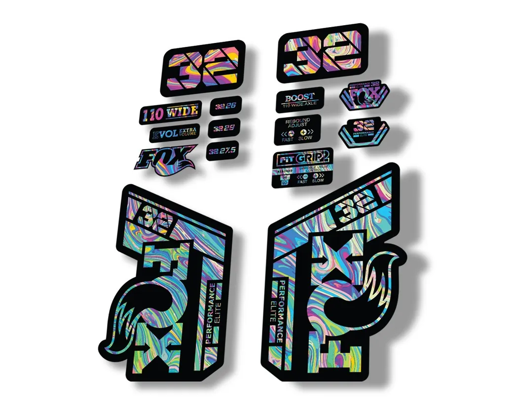 FOX 32 Performance Elite 2021 Factory Fork Decals Suspension Sticker Oil Slick1 - 1