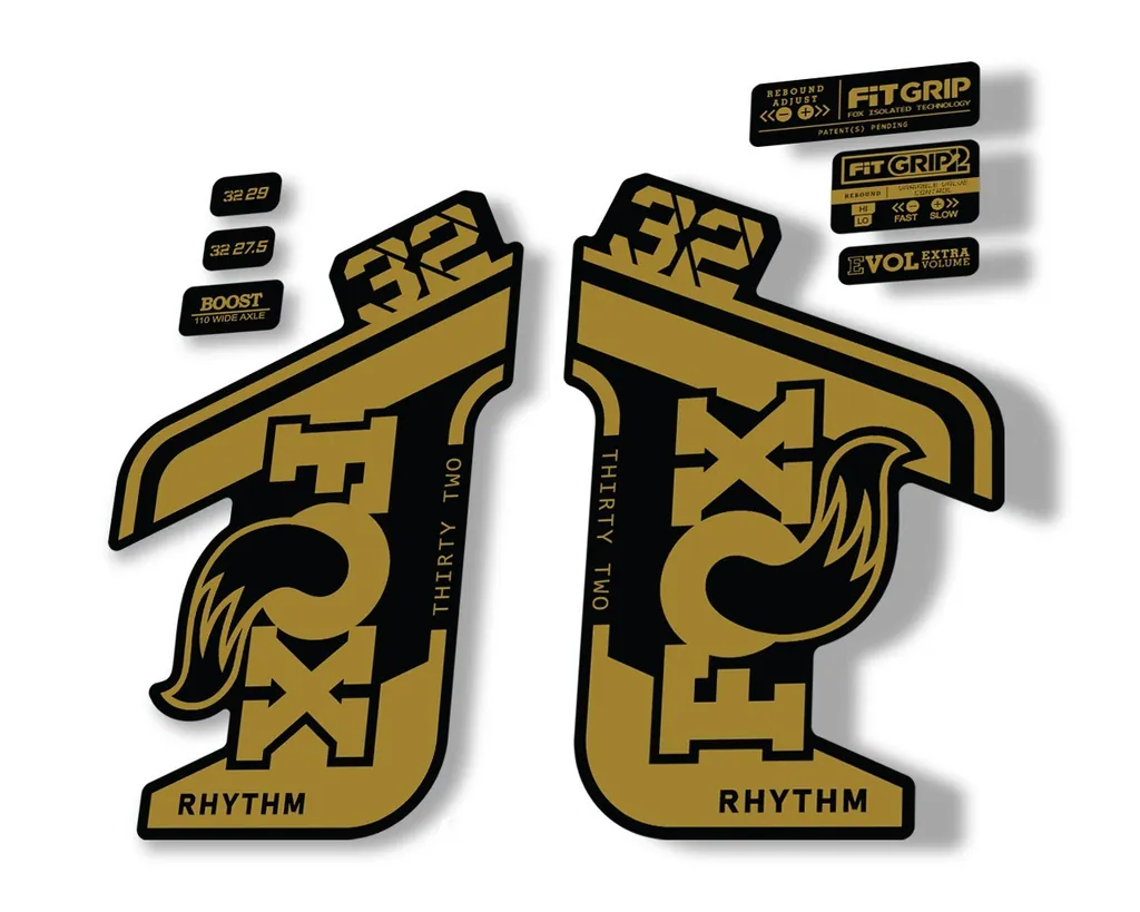 FOX 32 Rhythm 2021 Factory Fork Decals Suspension Sticker Gold - 1