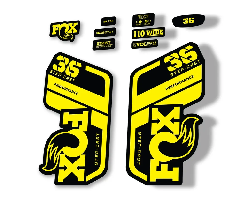 FOX 36 Step Cast SC 2021 Performance Fork Decals Suspension Sticker Yellow - 1