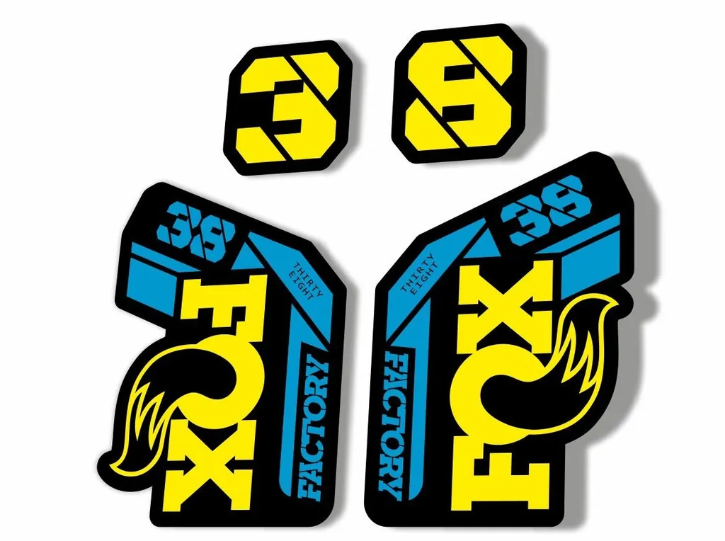 FOX 38 2021 Factory Forks Suspension Decals Sticker Set Adhesive Yellow Blue - 1