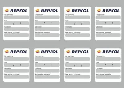 8x REPSOL Oil Change Service Reminder Decals Stickers Adhesive Labels Die Cut - 1