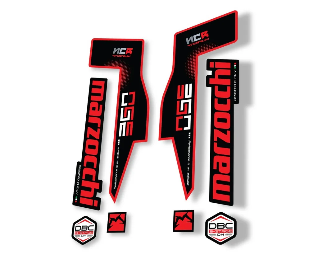 Marzocchi 350 NCR Titanium Fork Suspension Sticker Decal Adhesive Kit Red - 1