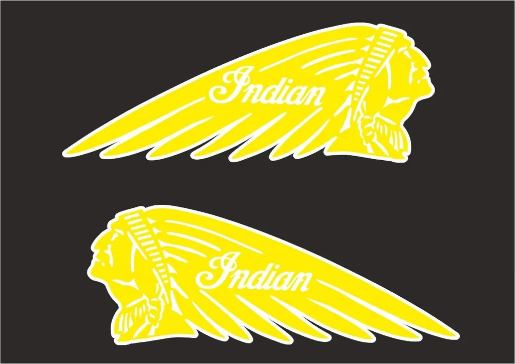 INDIAN WAR BONNET MOTORCYLE Vinyl Decal Adhesive Sticker 8.5" x 3.5 Yellow 2 Pcs - 1