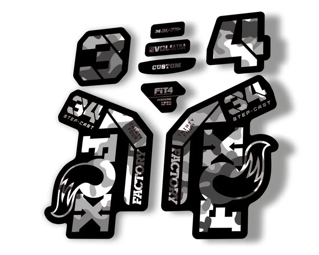 FOX 34 Step Cast SC 2023 Factory Fork Decals Suspension Sticker White Camo - 1