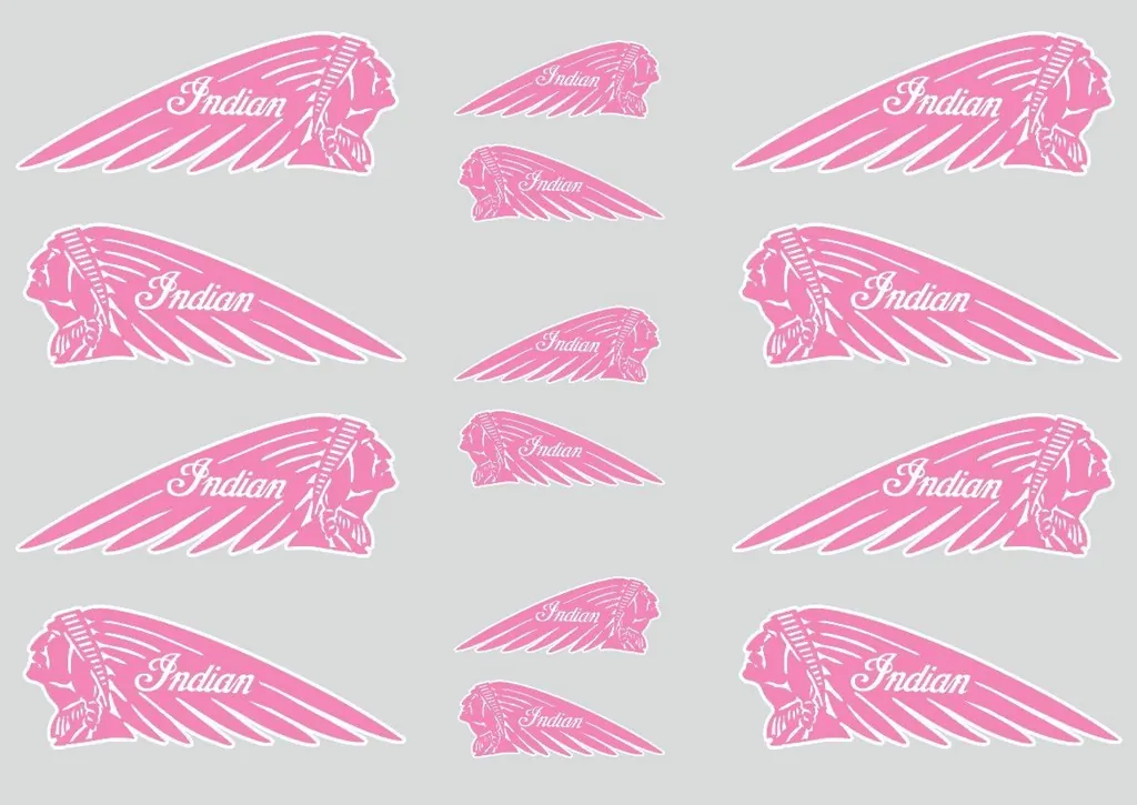INDIAN WAR BONNET Motorcycles Vinyl Decal Adhesive Helmet Sticker Pink 14Pcs - 1