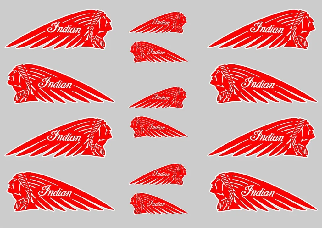 INDIAN WAR BONNET Motorcycles Vinyl Decal Adhesive Helmet Sticker Red 14Pcs - 1