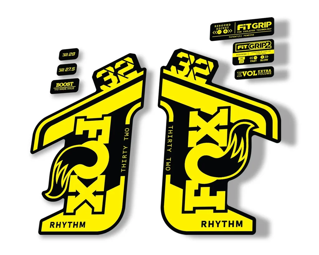 FOX 32 Rhythm 2021 Factory Fork Decals Suspension Sticker Yellow - 1
