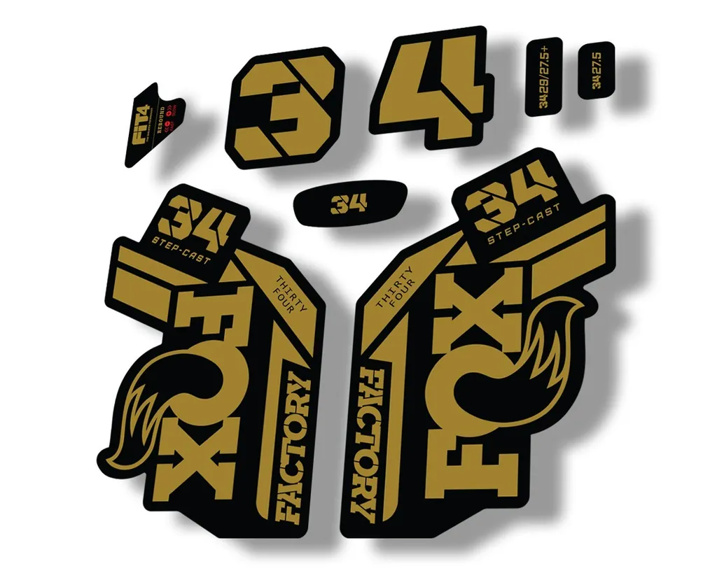 FOX 34 Step Cast SC 2021 Factory Fork Decals Suspension Sticker Adhesive Gold - 1