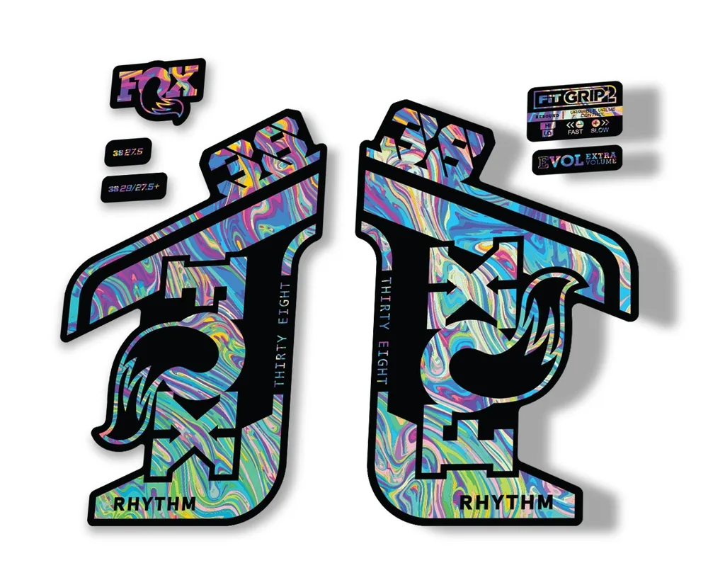 FOX 38 RHYTHM 2021 Fork Suspension Factory Sticker MTB Decal Adhesive Oil Slick1 - 1