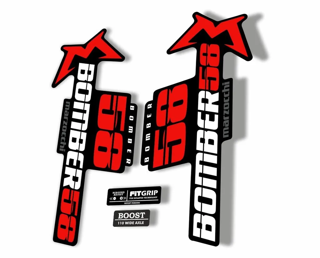 Marzocchi Bomber 58 2018 Fork Suspension Sticker Decal Kit Adhesive Red White - 1