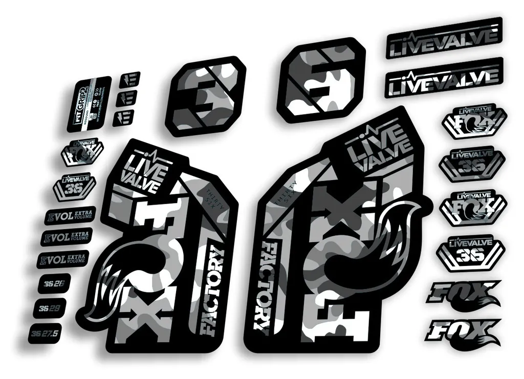FOX 36 2022 Live Valve Forks Suspension Decal Sticker MTB Set White Camo 24Pcs - 1