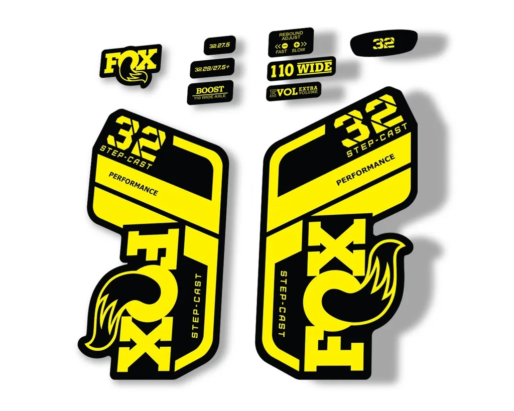 FOX 32 Step Cast Perf. 2021 Factory Fork Decals Suspension Sticker Yellow - 1