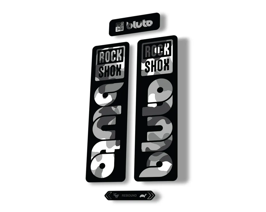 Rock Shox BLUTO 2021 Mountain Bike Cycling Decal Kit Sticker Adhesive White Camo - 1