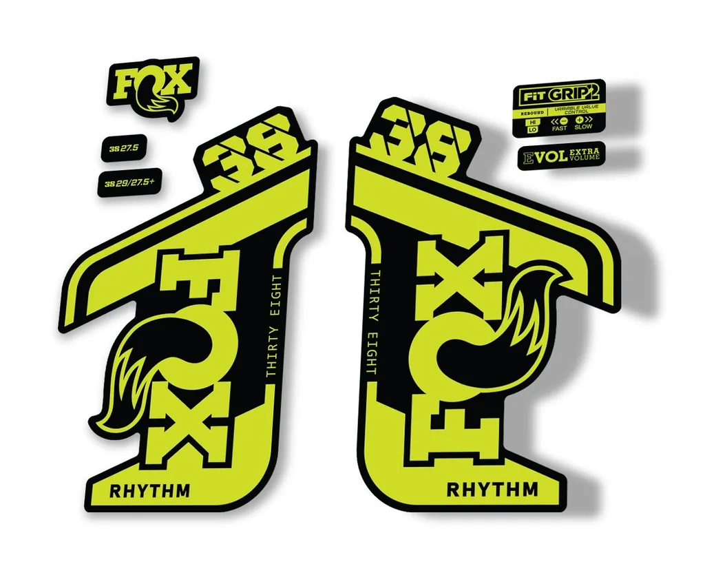 FOX 38 RHYTHM 2021 Fork Suspension Factory Sticker MTB Decal Adhesive Lime Green - 1