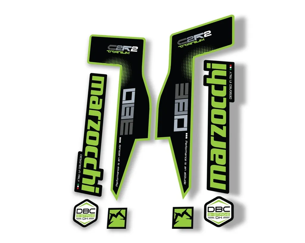 Marzocchi 380 C2R2 Titanium Suspension Graphic Decal Kit Sticker Set Green - 1