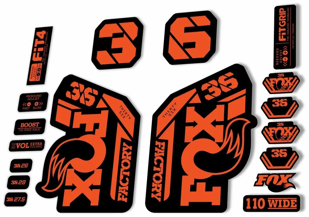 FOX 36 Fork Decal Sticker Set 2021 Factory MTB Suspension Graphics – Orange - 1