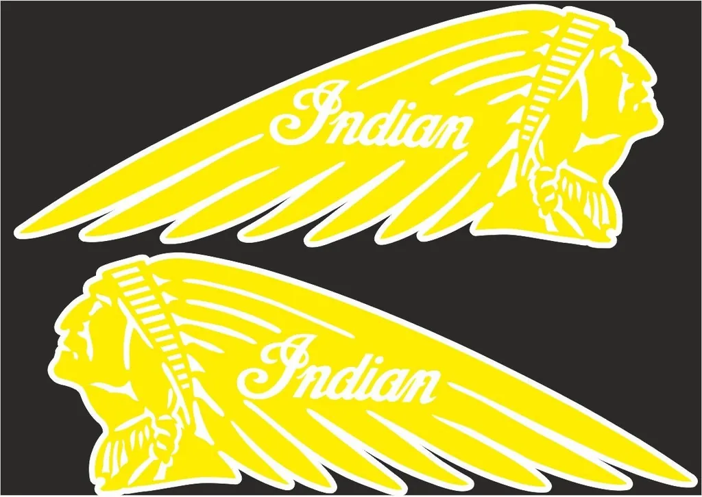 INDIAN WAR BONNET MOTORCYLES Vinyl Decal Adhesive Sticker 11"x4" Yellow 2 Pcs - 1