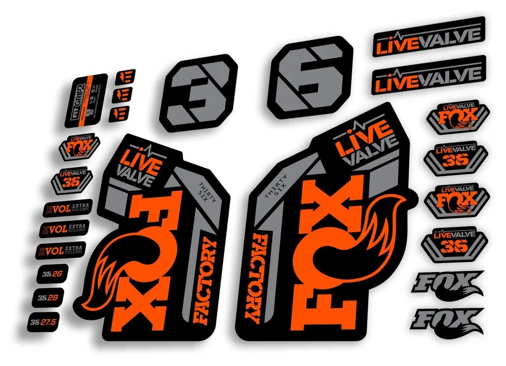 FOX 36 2022 Live Valve Forks Suspension Decal Sticker MTB Set Orange Gray 24Pcs - 1