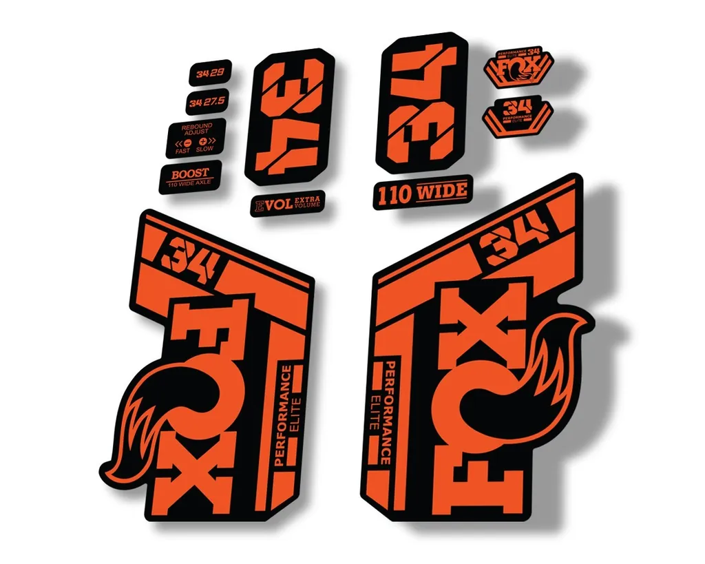 FOX 34 Performance Elite 2021 Factory Fork Decals Suspension Sticker Orange - 1