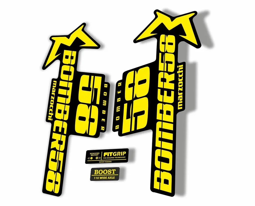 Marzocchi Bomber 58 2018 Fork Suspension Sticker Decal Kit Adhesive Yellow - 1