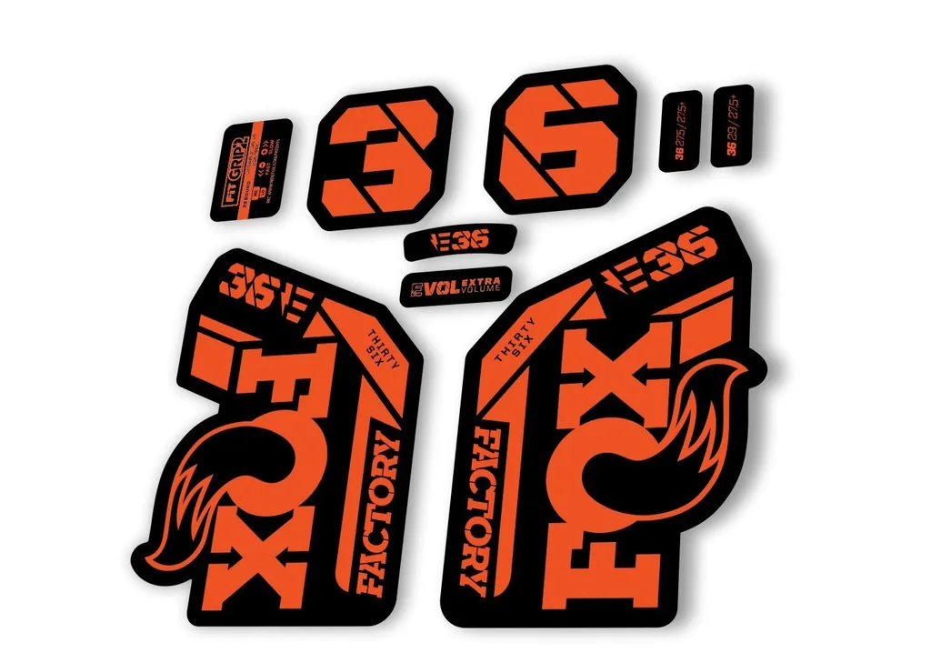 FOX 36 E-Bike Fork Decal Sticker Set 2021 Factory MTB Suspension Graphics Orange - 1