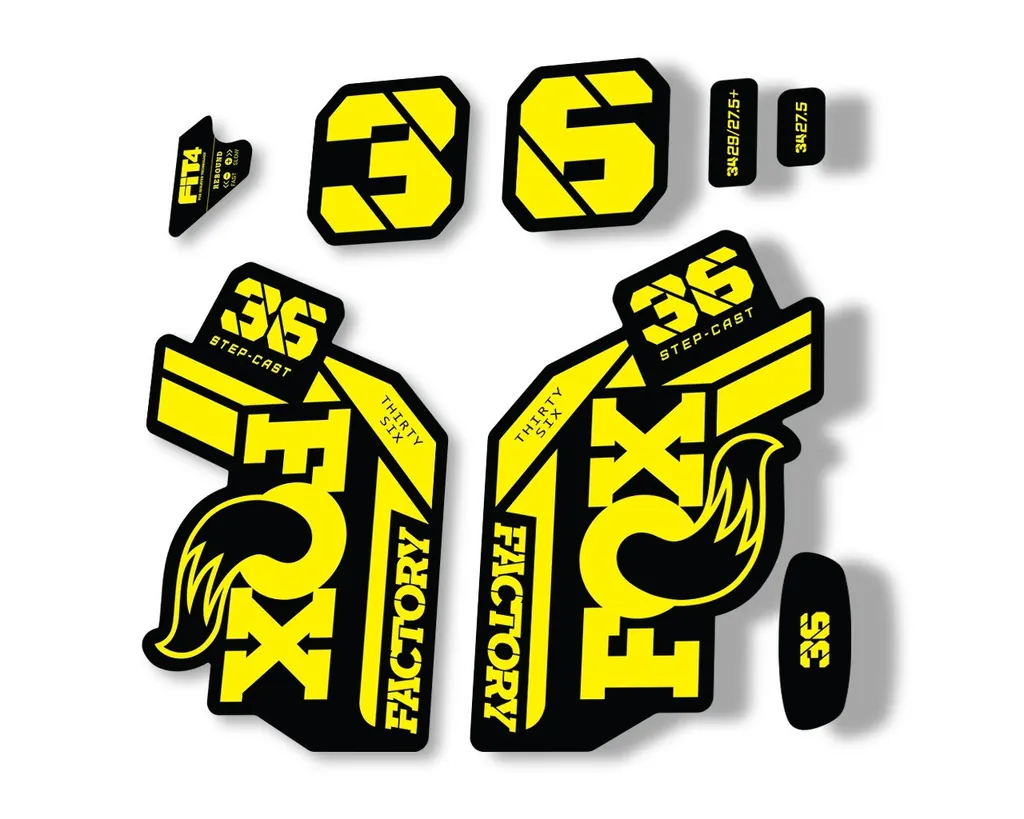 FOX 36 Step Cast SC 2021 Factory Fork Decals Suspension Sticker Adhesive Yellow - 1