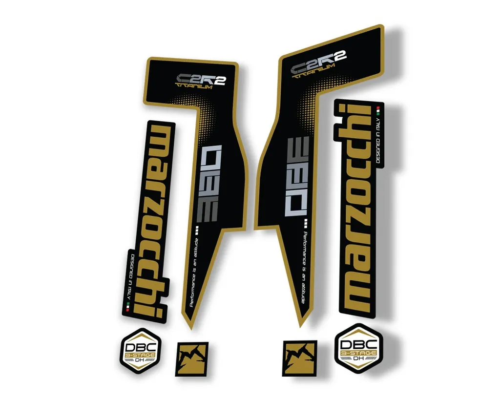 Marzocchi 380 C2R2 Titanium Suspension Graphic Decal Kit Sticker Set Gold - 1