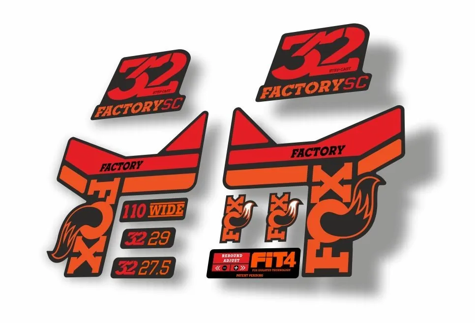 FOX 32 Step Cast SC Fork Suspension Factory Decal Stickers Adhesive Orange Red - 1