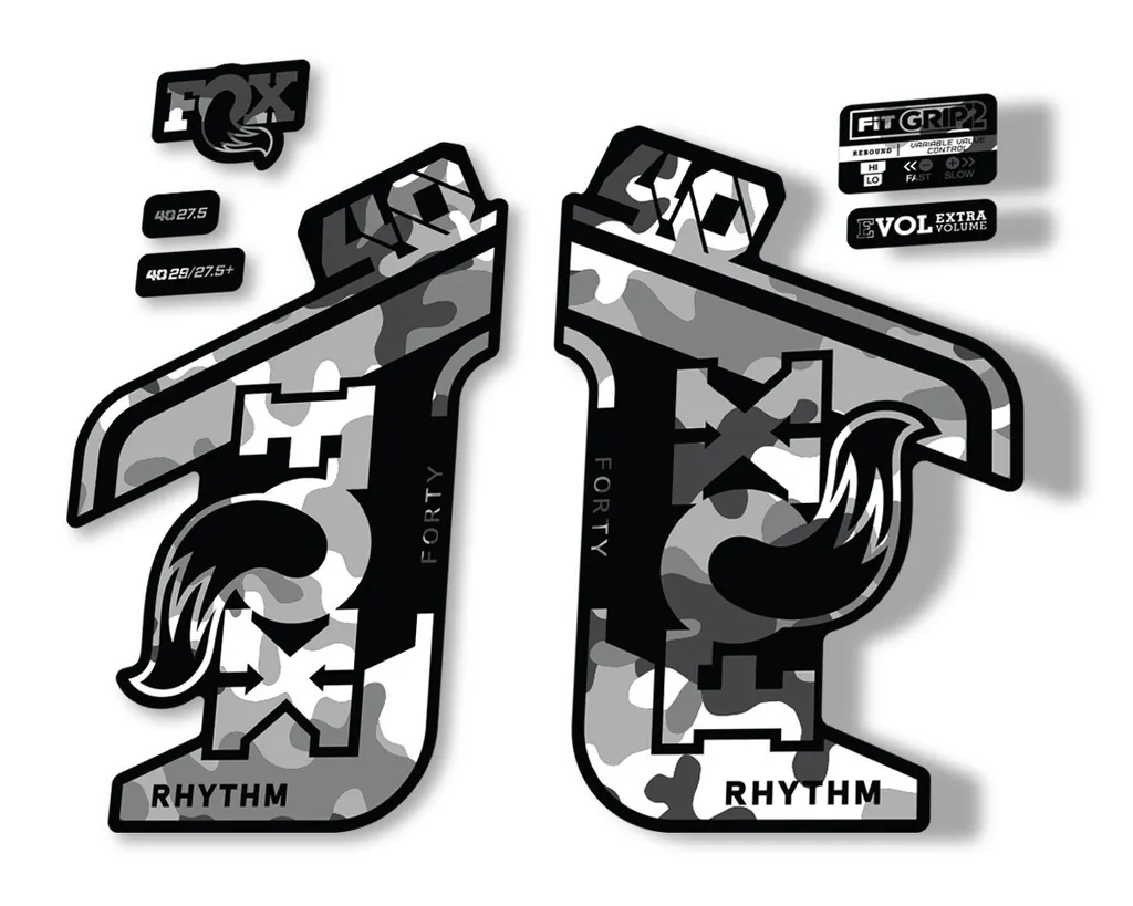 FOX 40 Rhythm 2021 Fork Decals Suspension Sticker Adhesive White Camo - 1