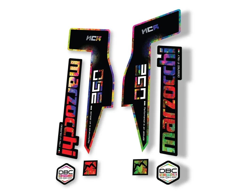 Marzocchi 350 NCR 2018 Fork Suspension Sticker Decal Adhesive Kit Oil Slick - 1